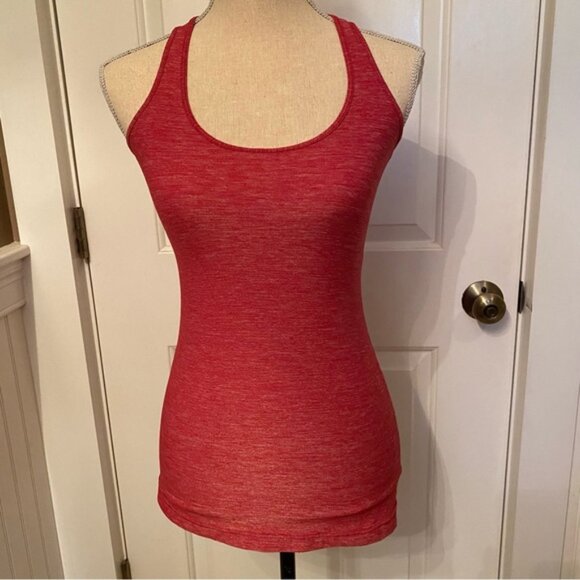 LULULEMON ATHLETICA TOP TANK RED WHITE MARLED FABRIC RACERBACK SIZE 4 Active - Picture 1 of 7